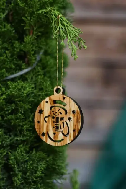 Olive Wood Snowman Ornament
